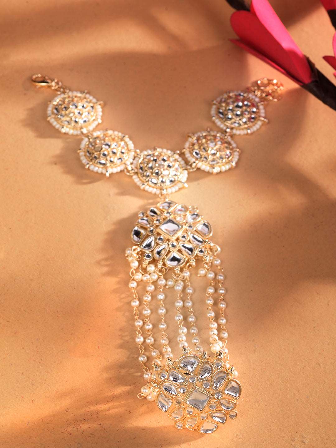 Gold Plated Kundan Studded Bracelet Hathphool, zaveri pearls, sale price rs, sale price, sale gold plated, sale gold, sale, rubans, ring, regular price, priyassi jewellery, kushal's - Saraf R